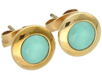 Eleganckie kolczyki damskie Mabel Melano FRIENDS wykonane ze stali szlachetnej pokrytej różowym złotem z turkusową cyrkonią. Okazja na prezent i codzienną elegancję.1.jpg